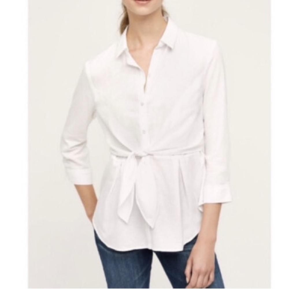 HD in Paris White 3/4 Sleeve Tie Front Button Down Shirt from Anthropologie